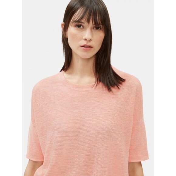 EILEEN FISHER Organic Linen Mélange Elbow-Sleeve Top Blouse size PM - Picture 3 of 8